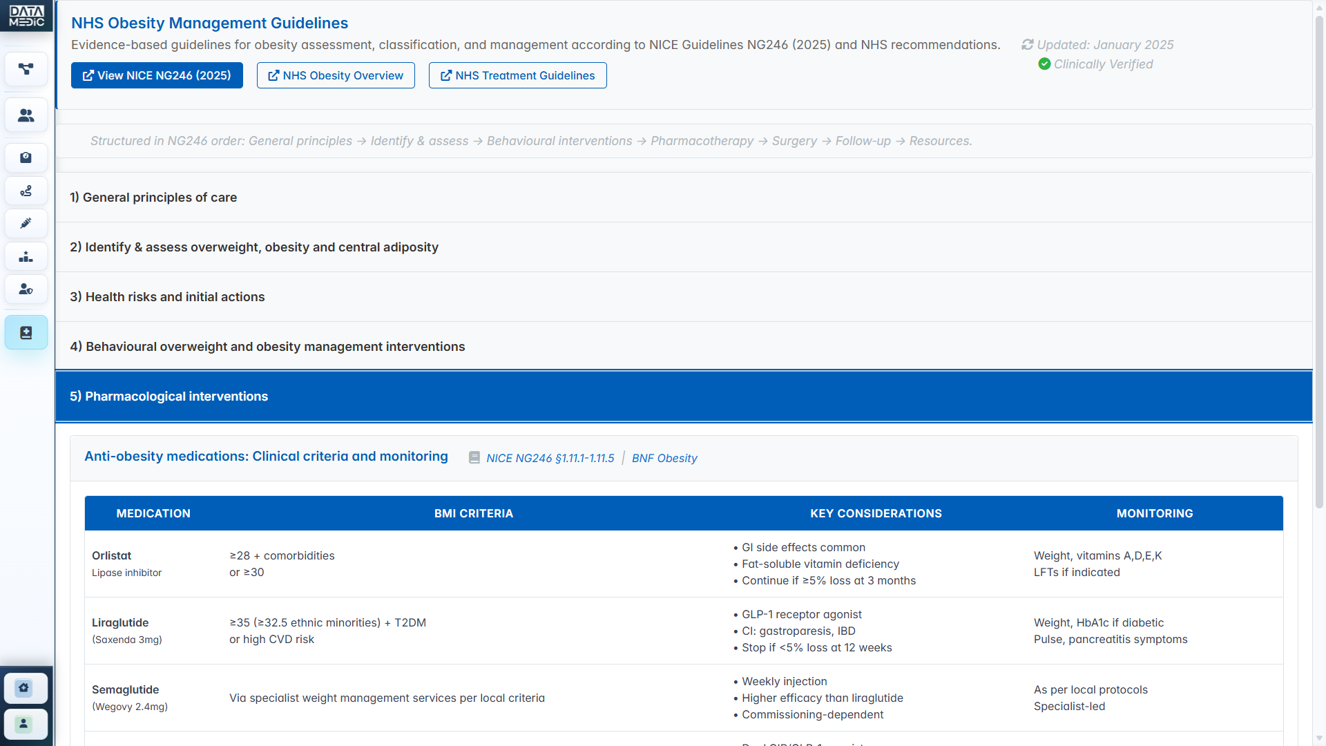 Clinical guideline context within the obesity insight platform