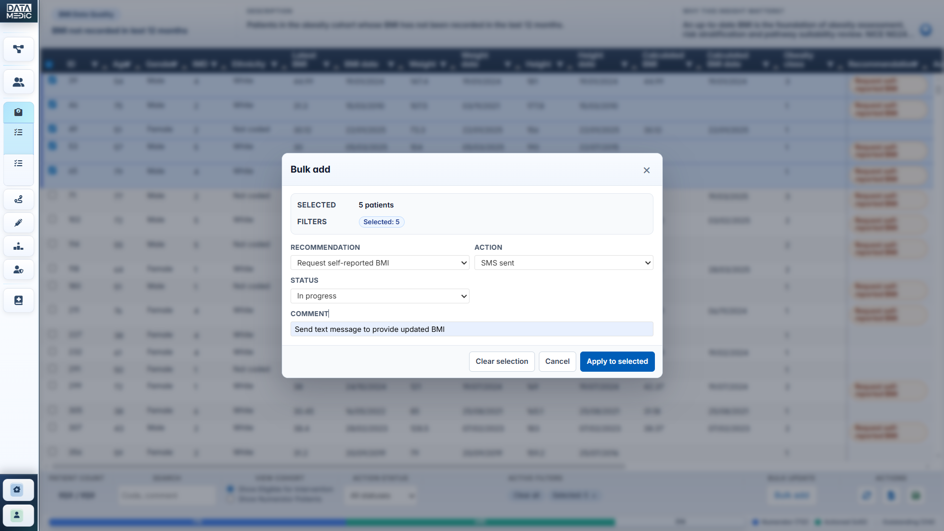 Bulk recommendation assignment workflow